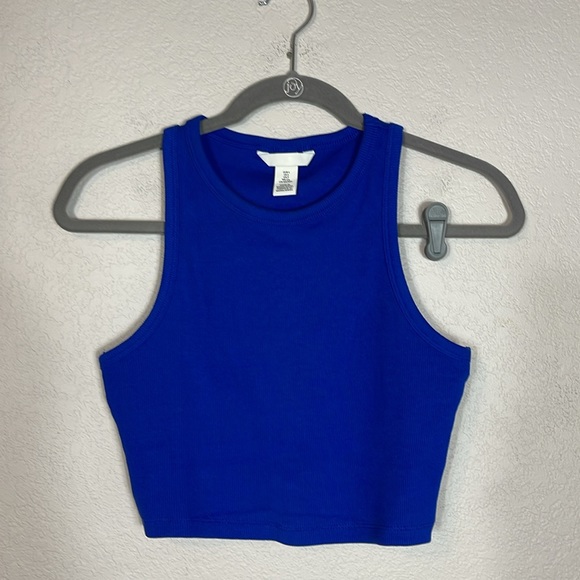 H&M Cobalt Blue 3 Piece Short Suit & Cropped Tank Small Linen Blend - Picture 11 of 16